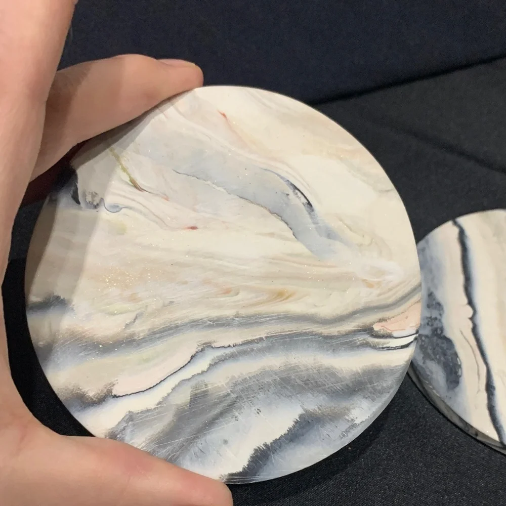 Handmade Clay Marble Pattern Coasters Set of 4